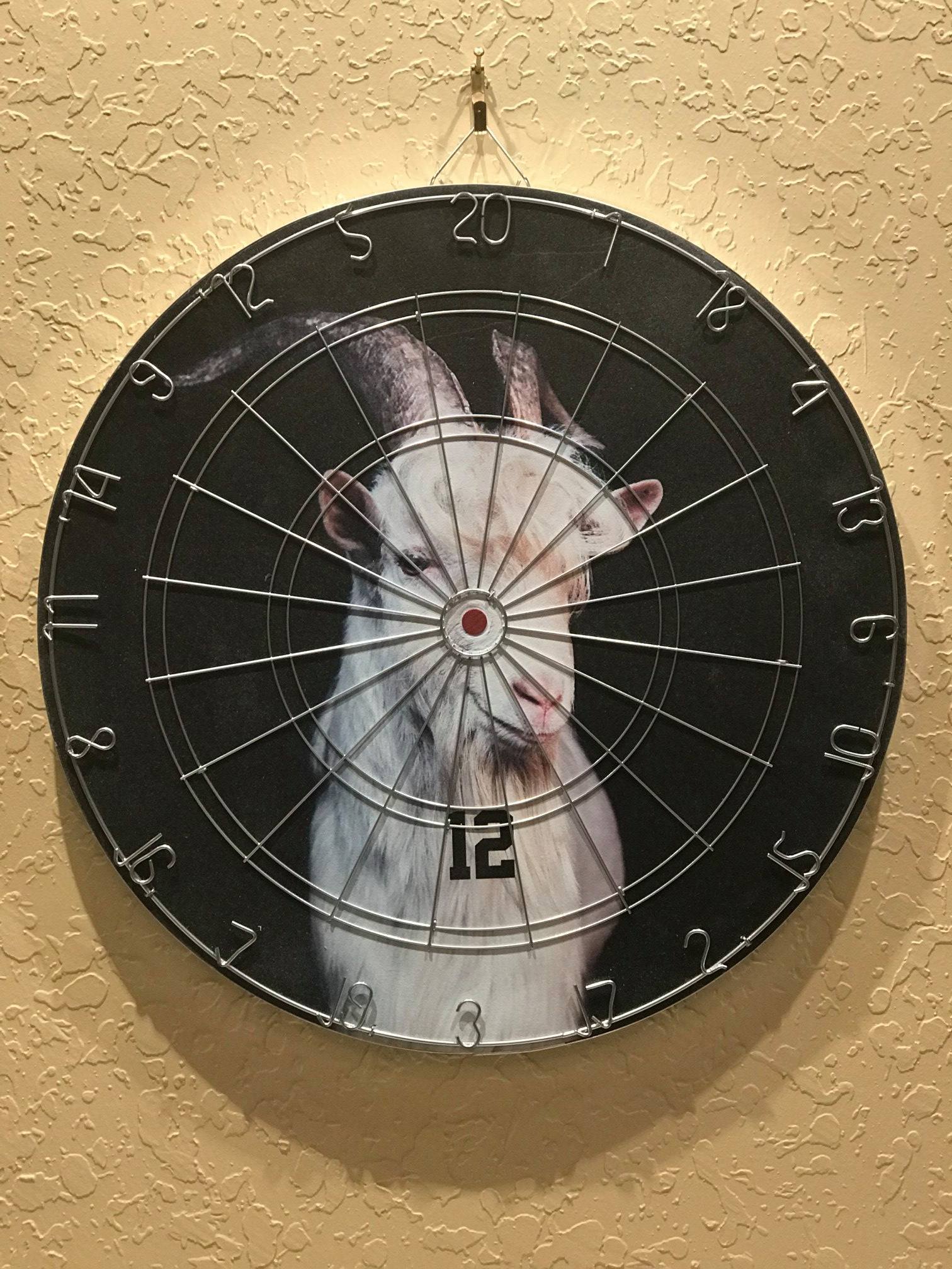 Photograph of dart board with goat 12